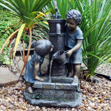 escultura de jardín de metal escultura de niño de gran artesanía y fuente de bronce para jardín